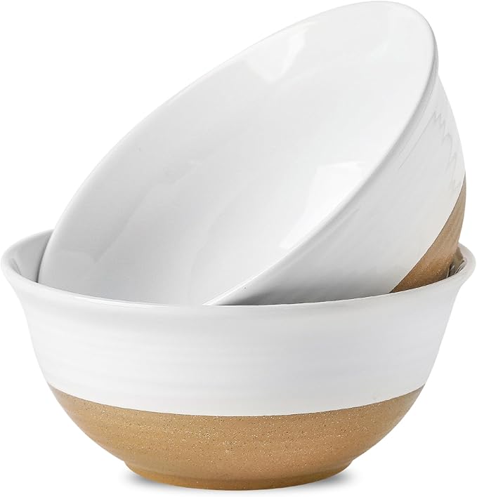 Hasense Serving Bowls, 9 Inch Ceramic Salad Dish for Kitchen, 84 Ounce Large Mixing Bowls for Cooking, Side Dishes, Baking, Popcorn, White Serving Dishes Set of 2, Dishwasher Microwave Safe