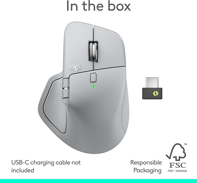 Logitech MX Master 4, Ergonomic Wireless Mouse with Advanced Performance Haptic Feedback, Ultra-Fast Scrolling, USB-C Charging, Bluetooth, Windows, MacOS - Pale Gray