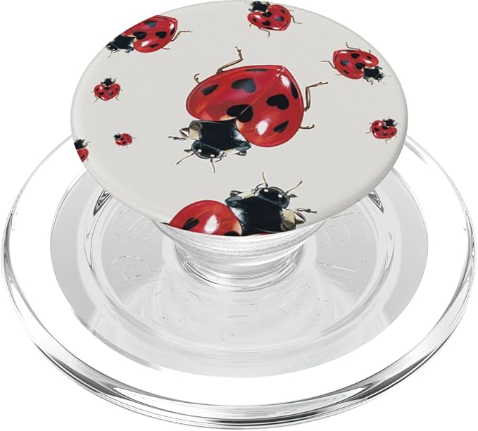 Red Heart Ladybug Illustration Print PopSockets PopWallet for MagSafe
