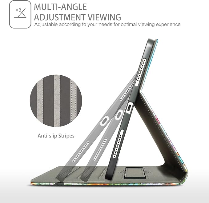 Case for iPad Air 13-inch M4/M3/M2 iPad Pro 12.9 6th/5th/4th/3rd Generation Case with Pencil Holder Multi-Angle Adjustable Stand Shockproof Pocket/Hand Strap/Auto Wake Sleep Sunflowers Butterfly