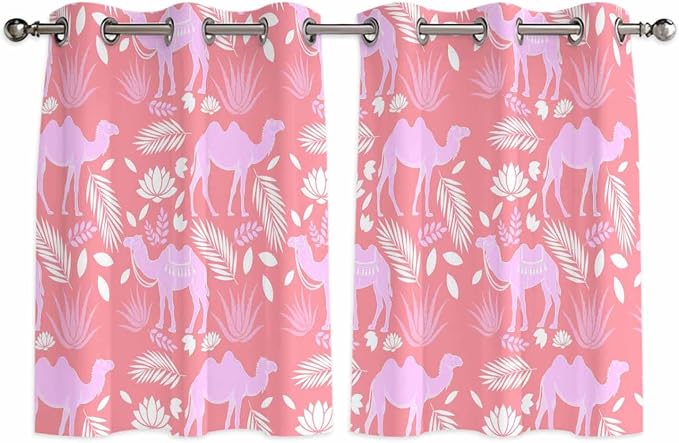 2 Panel Kitchen Cafe Curtains, Desert Camel Sunlight Filtering Nature Air