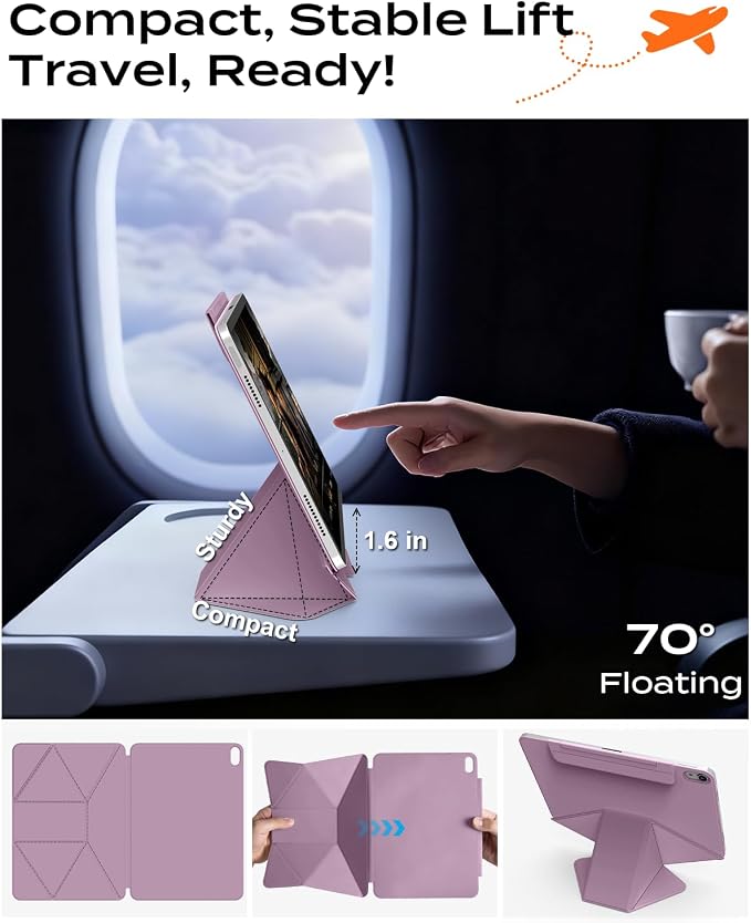 JKSML Dynamic Folio Case for iPad Air M4/M3/M2 11 &amp Air 4th/5th Gen 10.9 Detachable Pencil Holder 20+ Multi-Angle Origami Cover Slim &amp Ergonomic &amp Powerful Magnetic - Black