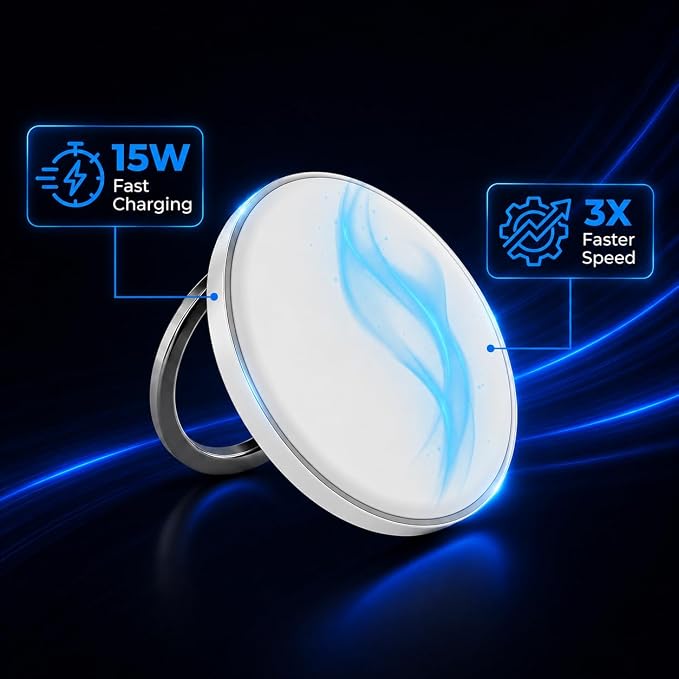 15W Magnetic Wireless Charger with Detachable USB-C Cables &amp USB-A Adapter | Fast Charging Pad with Foldable Stand Support Advanced Cooling Flat MagSafe Fast Charger for iPhone Android &amp Track