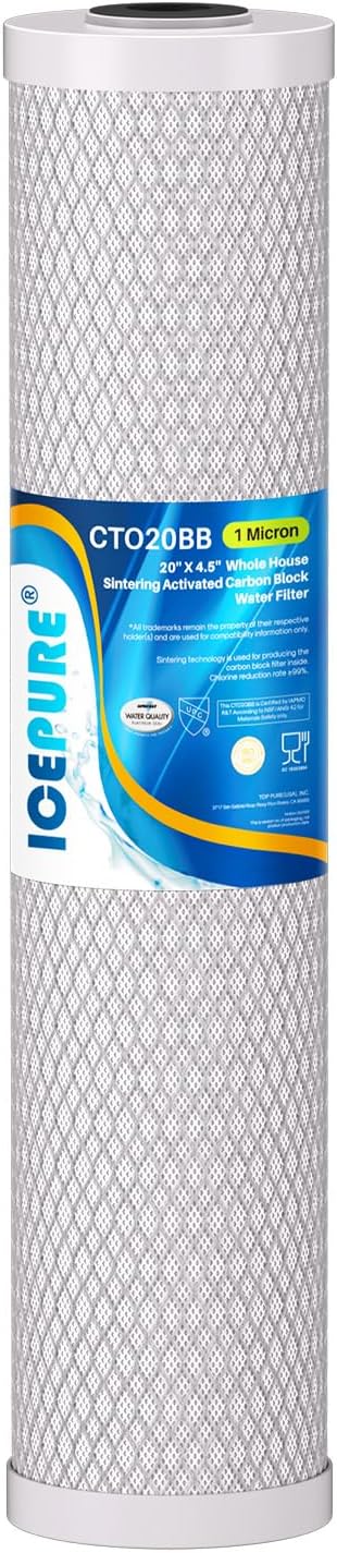 ICEPURE 1 Micron 20" x 4.5" Whole House CTO Coconut Shell Activated Carbon