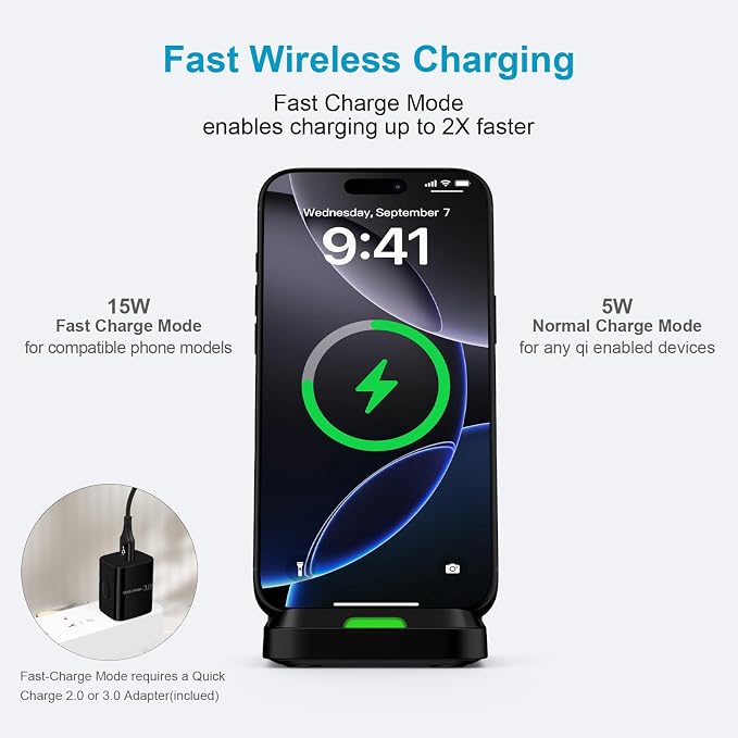 15W Samsung S26 Wireless Charger Fast Charging Stand for Galaxy S26 Ultra | Android Wireless Charging Station with QC Adapter for Samusng S26/S25 Ultra/S24/Z Flip7 Pixel 10a 10 9 Pro XL/Fold iPhone 17