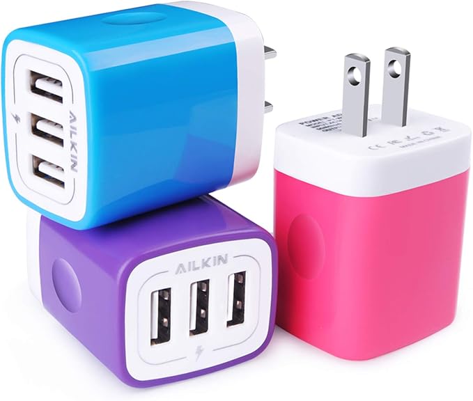 Wall Charger AILKIN 3.1A MultiPort Fast Charger Plug Travel Home Power Adapter Quick Charging Block Base Boxed for iPhone 15 14 13 12 11 10 8 7 Pro Max Mini Samsung Galaxy Pixel Kindle USB Brick