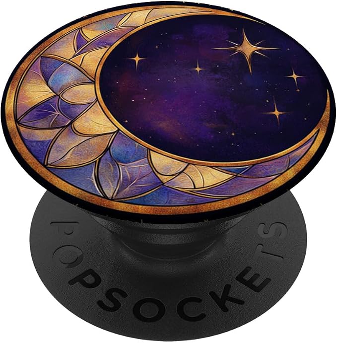 Whimsical Crescent Moon and Stars Art Pattern PopSockets PopGrip for MagSafe