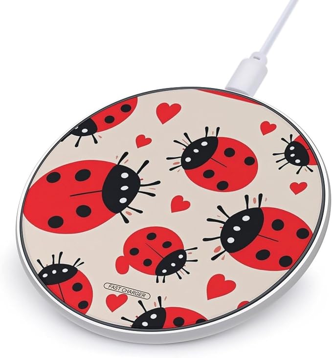 Ladybug Wireless Charger Portable Fast Charging Pad Lightweight Wireless Charging Pad 10W Slim Charging Station for Phone Charger Mat for Travel Home Office Desk