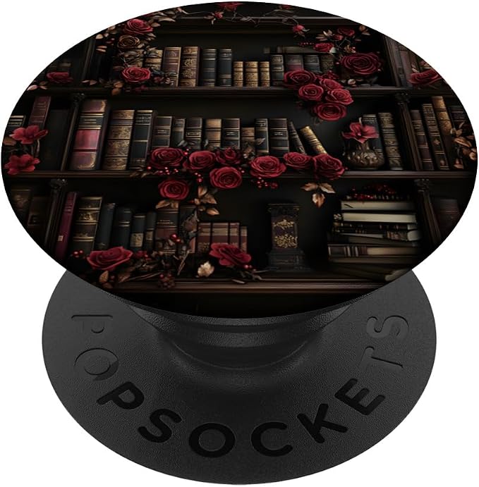 Goth Dark Fantasy Bookshelf with Vintage Books and Roses PopSockets PopWallet for MagSafe