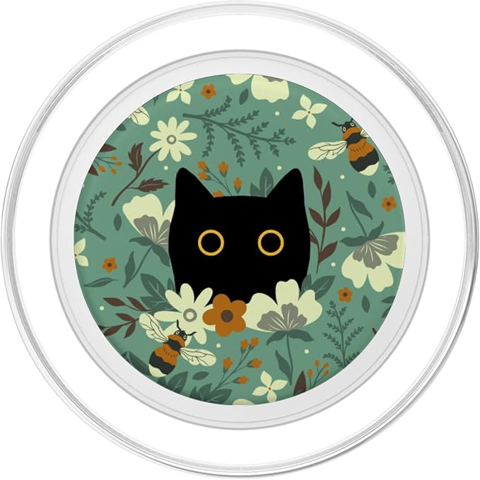 Black Cat Hiding in Garden Flowers with Bees Cute Floral PopSockets PopWallet for MagSafe
