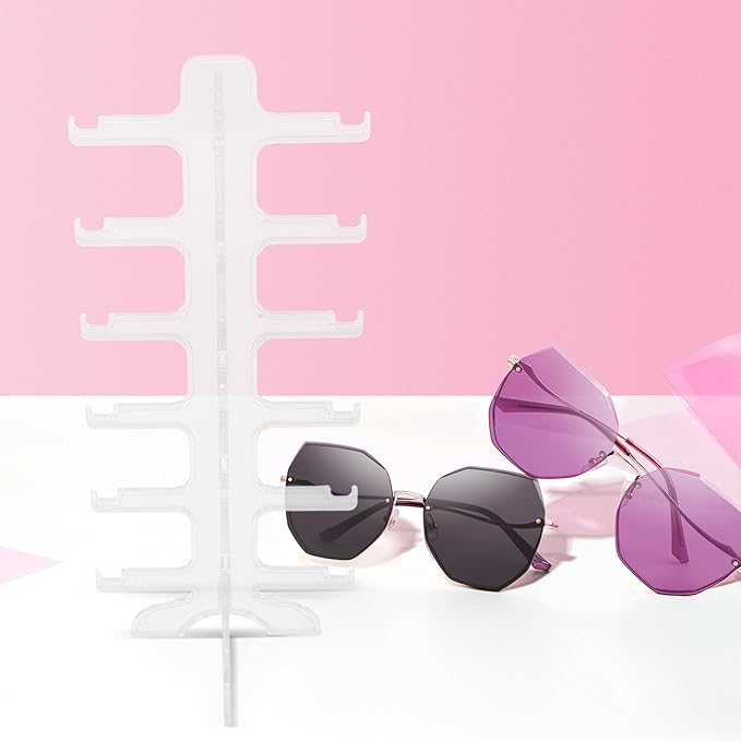 GARVALON Multi-Tier Glasses Display Stand 6-Layer Sunglasses Organizer Rack Plastic Eyewear Holder for Home Storage and Eyeglass Display