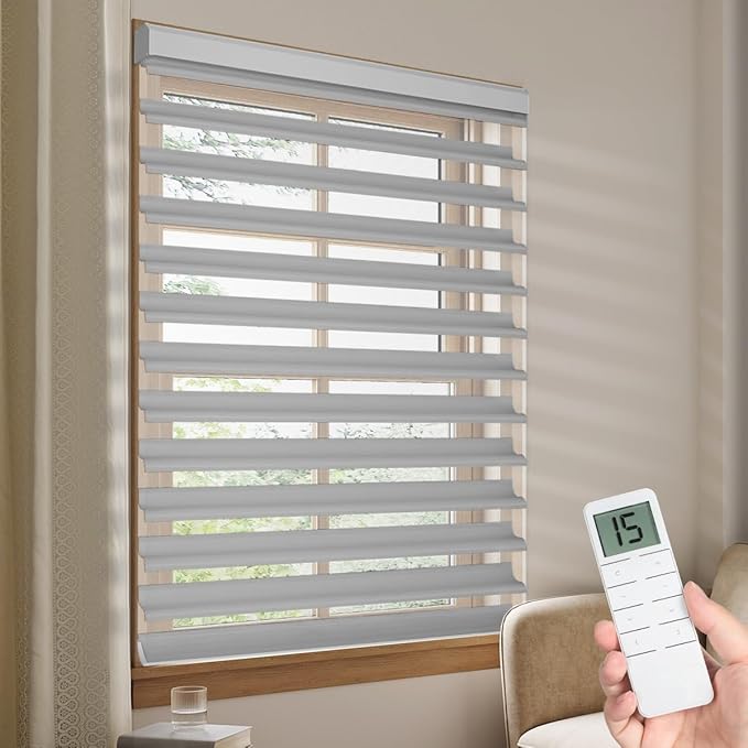 Tokblind Motorized Sheer Shade with Remote Control, Blackout Electric Roller Blinds Compatible with Alexa via Hub, Rechargeable Smart Window Shade Custom Size (Blackout Grey)