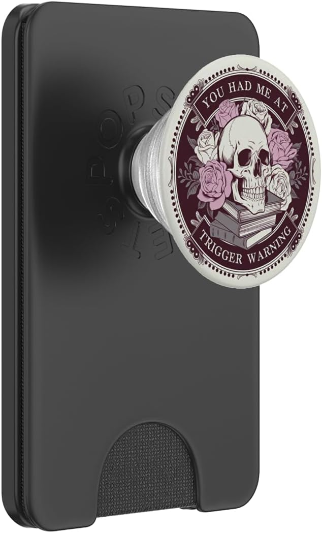 Librarian Skeleton Trigger Warning Book Reading Lover Floral PopSockets Adhesive PopGrip