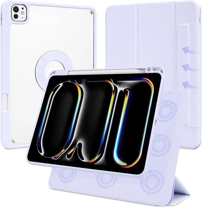 Case for iPad Pro 11 inch M5/M4 (2025/2024 6th/5th Generation) Removable and Detachable Magnetic Cover with Pencil Holder Vertical Adjustable Stand Tri-Fold Multi-Angle Black