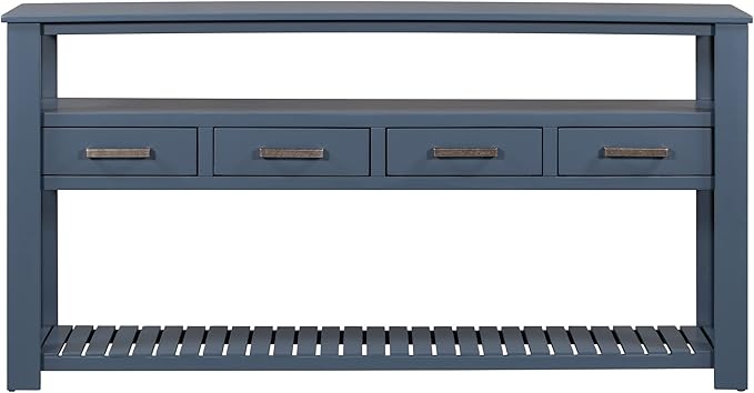 Modern Console Table 62-Inch Long Narrow Sofa Entry Table with Drawers & Open Shelves for Living Room Entryway (Navy Blue)