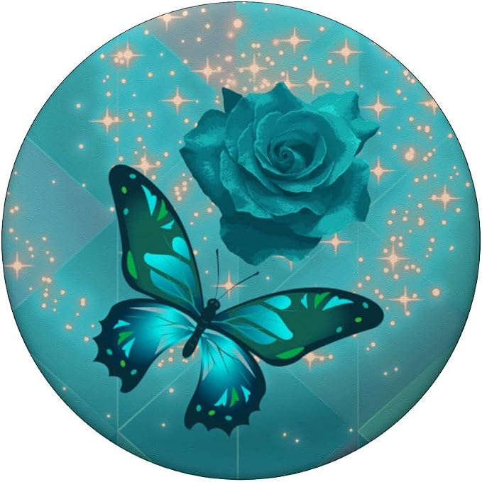 Rose Butterfly Flower Cell Phone Button Pop Up Holder Teal PopSockets Adhesive PopGrip