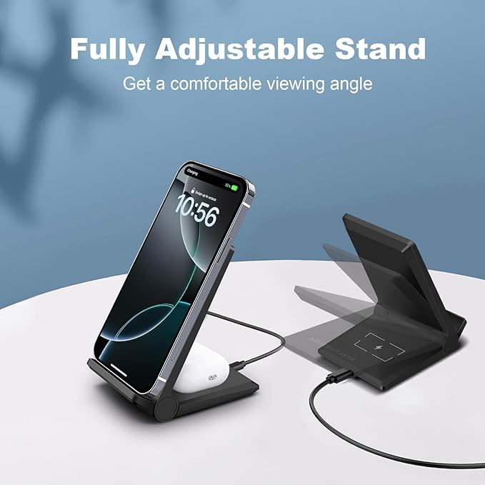 PDKUAI 2 in 1 Wireless Charger,[New Update] 25W Foldable Wireless Charging Station for iPhone 16/16 Pro/15/14/13/12/11/8/Airpods,Dual 15W Fast Dual Induction Charge Stand for Samsung Galaxy/Buds3