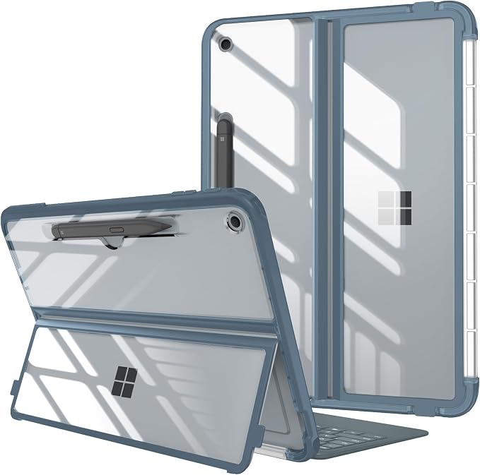 Fintie Rugged Case for Surface Pro 12 Inch 1st Edition 2025 Clear | Multi-Angle Stand Type Cover Compatible HD Clear Shockproof TPU Bumper Hard Shell