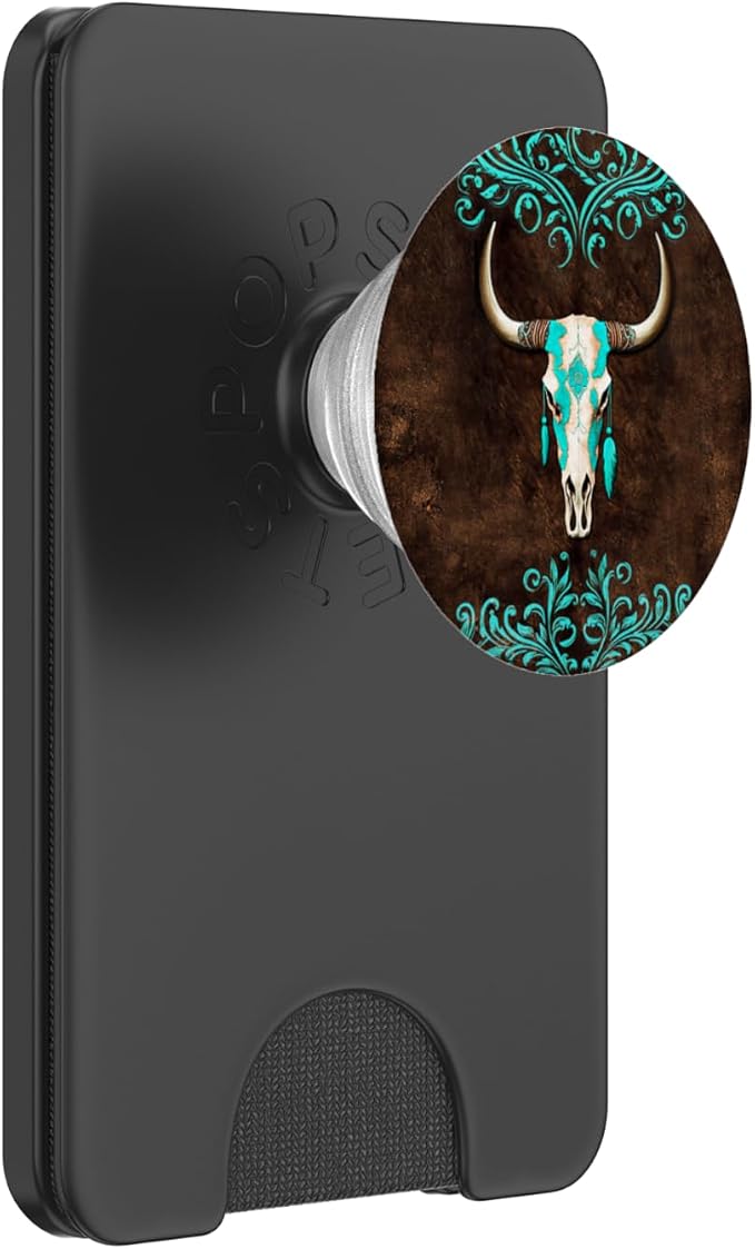 Skull Bull Western Cowgirl Cowboy Rural Rustic Vintage Ranch PopSockets Adhesive PopGrip