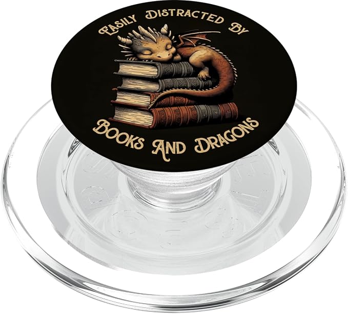 Easily Distracted by Books &amp Dragons Funny Bookworm Reading PopSockets Adhesive PopGrip