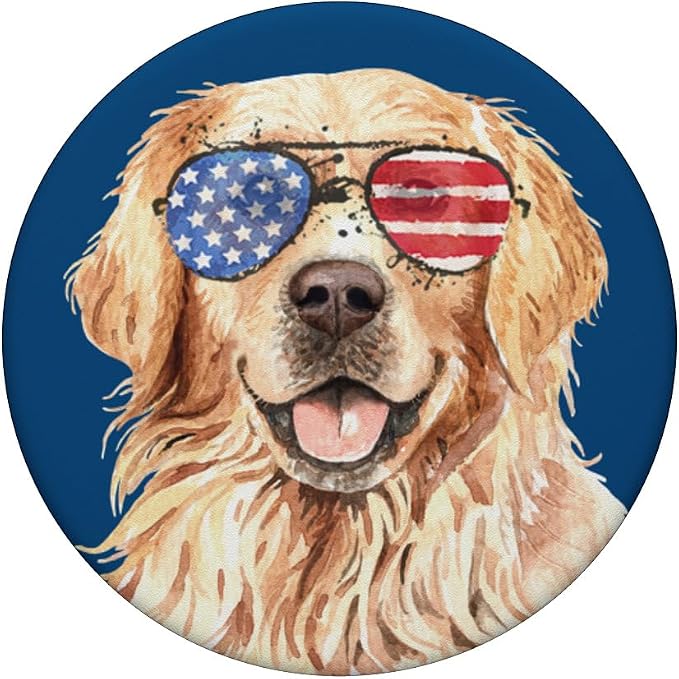 Golden Retriever Dog Face American Flag Sunglasses Patriotic PopSockets Grip and Stand for Phones and Tablets PopSockets Standard PopGrip