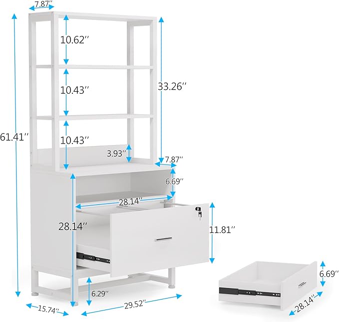Tribesigns 2 Drawer Vertical File Cabinet with Lock & Bookshelf (Set of 2), Letter Size Large Modern Filing Cabinet Printer Stand with Open Storage Shelves for Home Office, White