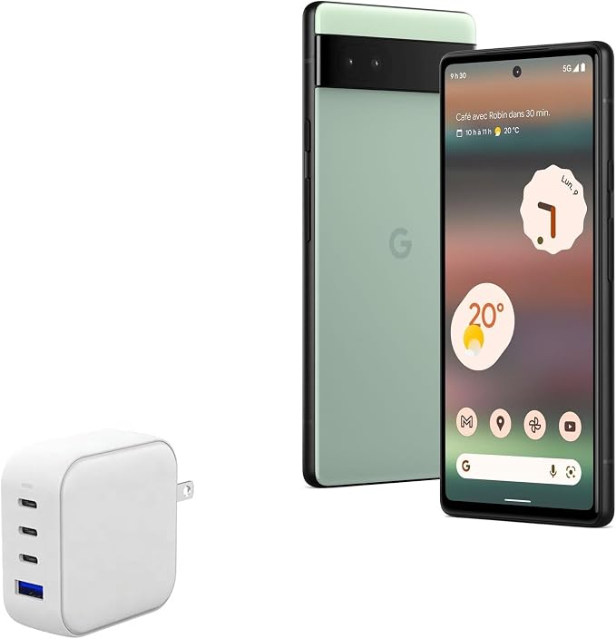 BoxWave Charger Compatible with Google Pixel 6a - PD miniCube (100W) 100W 3 PD Port Wall Charger International - Winter White