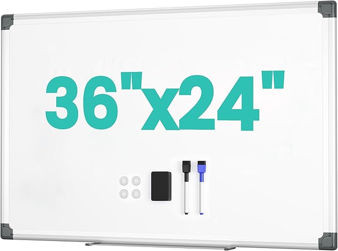 VUSIGN Magnetic Whiteboard for Wall, 36" x 24" Hanging Whiteboards for Office, School, Home, Includes Eraser, Markers, Magnets, Pen Tray, Silver Aluminum Frame
