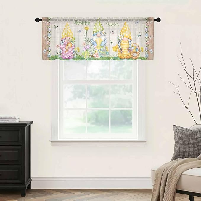 Easter Sheer Valances for Windows 42"x12", Light Filtering Kitchen Curtains