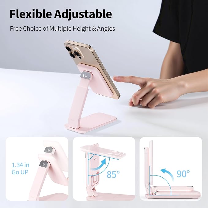 iWALK Magnetic Cell Phone Stand for Desk Angle and Height Adjustable Mobile Phone Holder Foldable Magnet Stand for iPhone 17 16 15 14 13 12 Pro Max and iPad Cell Phone Holder for Samsung Black