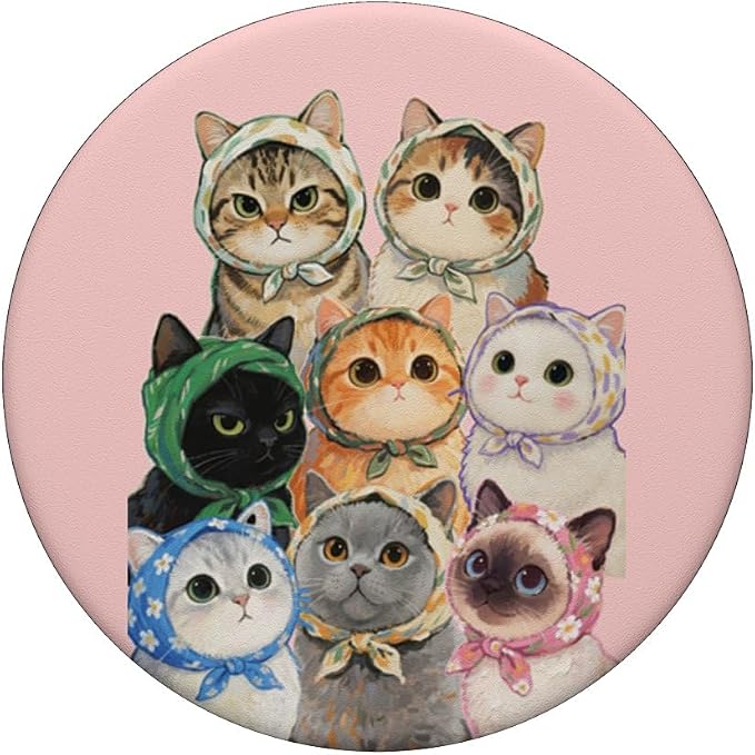 Pink Cute Cat Bandana Illustration Print PopSockets PopGrip for MagSafe