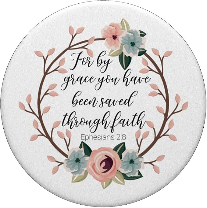 Saved By Grace Ephesians 2:8 Pink Blue Floral Bible Verse PopSockets Standard PopGrip
