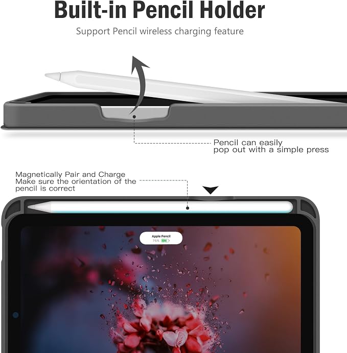 Antbox Case for iPad mini 7 A17 Pro for iPad mini 7th/6th Generation | Built-in Pencil Holder Vegan Leather Smart Cover with Auto Sleep/Wake Stand Function