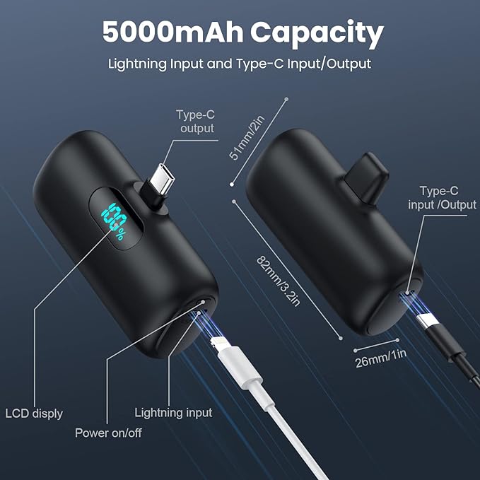 [2 Pack]Small Portable Charger for iPhone 17/16/15 Series5000mAh 3A PD USB C Power Bank Mini Travel Essentials Battery Pack for iPhone 17/17 Pro/16/16 Plus/16 Pro/15 Pro MaxSamsungAndroid/LG etc