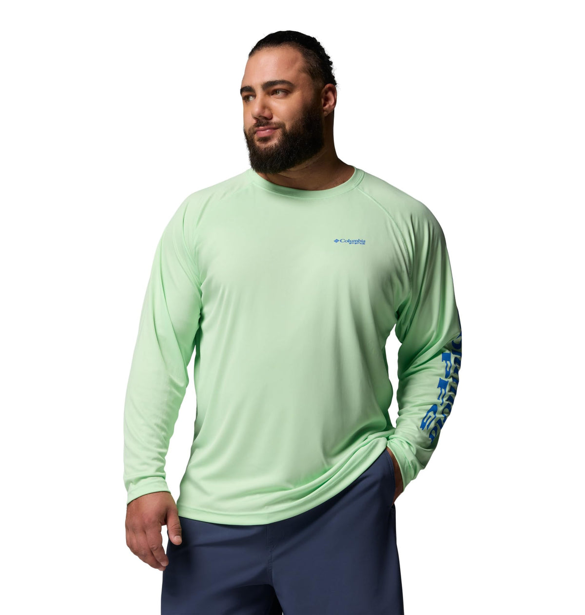 Columbia Men's PFG Terminal Tackle Long Sleeve Fishing Shirt, Key West/Vivid Blue Logo, Medium