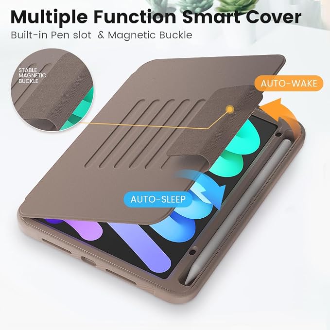 Case for iPad mini 7 (A17 Pro) 2024/ Mini 6 8.3'' with Pencil Holder Screen Protector [360 Rotating Hand Strap] &ampStand &ampShoulder Strap Shockproof Case for iPad mini 7th/6th Generation Purple