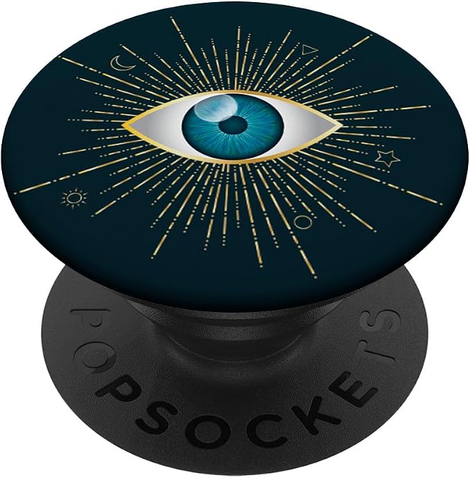 Yellow &amp Aqua Blue Evil Eye Sun Moon &amp Star Teal Nazar Mati PopSockets Adhesive PopGrip