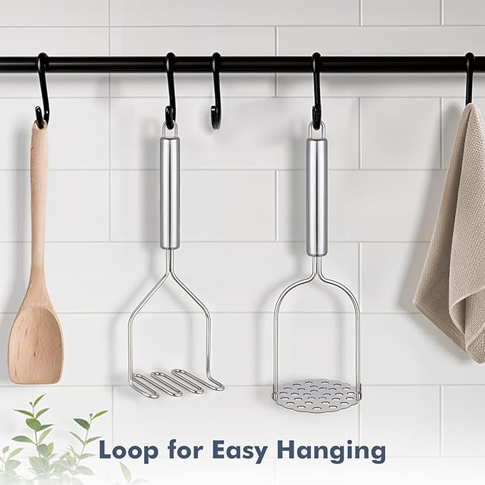 Maclia 2PCS Stainless Steel Mashed Potato Masher for Vegetable, Ground Beef