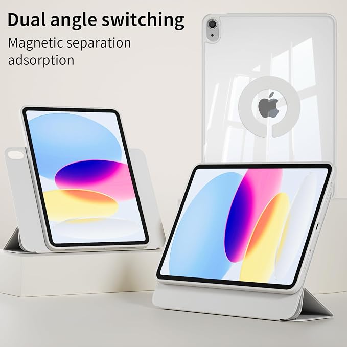 for iPad A16 11th Generation 11 Inch Y-Shaped Magnetic Case Gray | for iPad 10th Generation 10.9 Inch 2022 -360 Rotating Removable Cover Clear Backshell &amp Multi-Angle Stand Auto Wake/Sleep