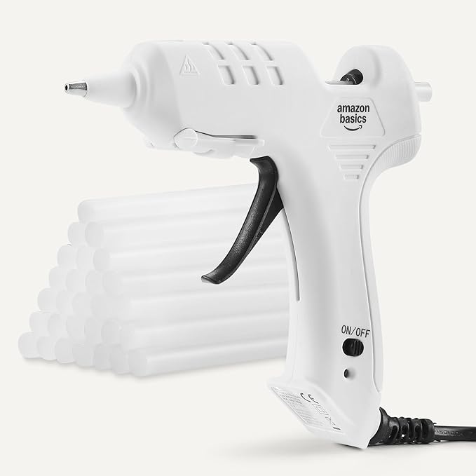 Amazon Basics Hot Glue Gun Kit with 30 Glue Sticks, High Temp for School Crafts DIY Arts and Quick Home Repairs, NA Plug, 20w, White