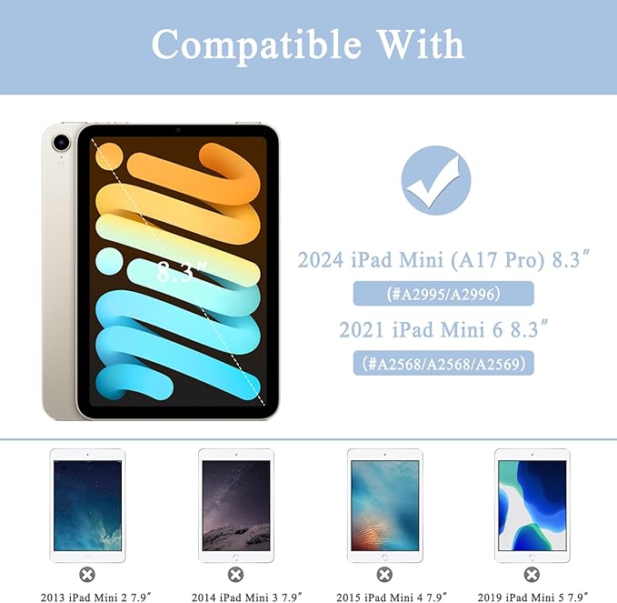 Case for iPad mini 7 (A17 Pro) 2024/Mini 6 2021 8.3-Book Black | Slim Lightweight Folio Stand Case Auto Wake/Sleep Soft TPU Back Cover with Pencil Holder for iPad mini 7th/6th Generation