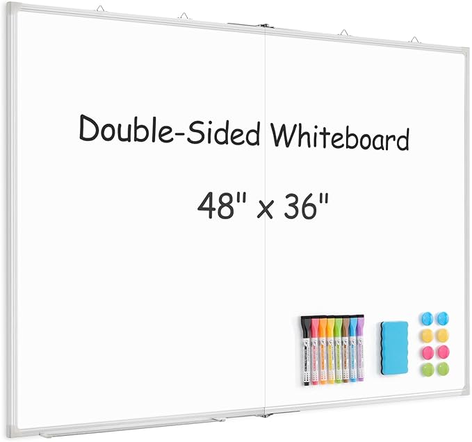 48" x 36" White Board Dry Erase, Double-Sided Foldable Magnetic Whiteboard Portable Wall Hanging Whiteboards for Office, Home, School