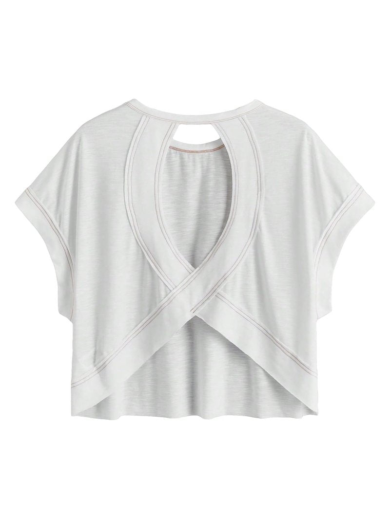 SOLY HUX Women Open Back Tops Workout Backless Tee Casual Athletic Shirts Short Sleeve Oversized Gym T Shirt Solid White Small
