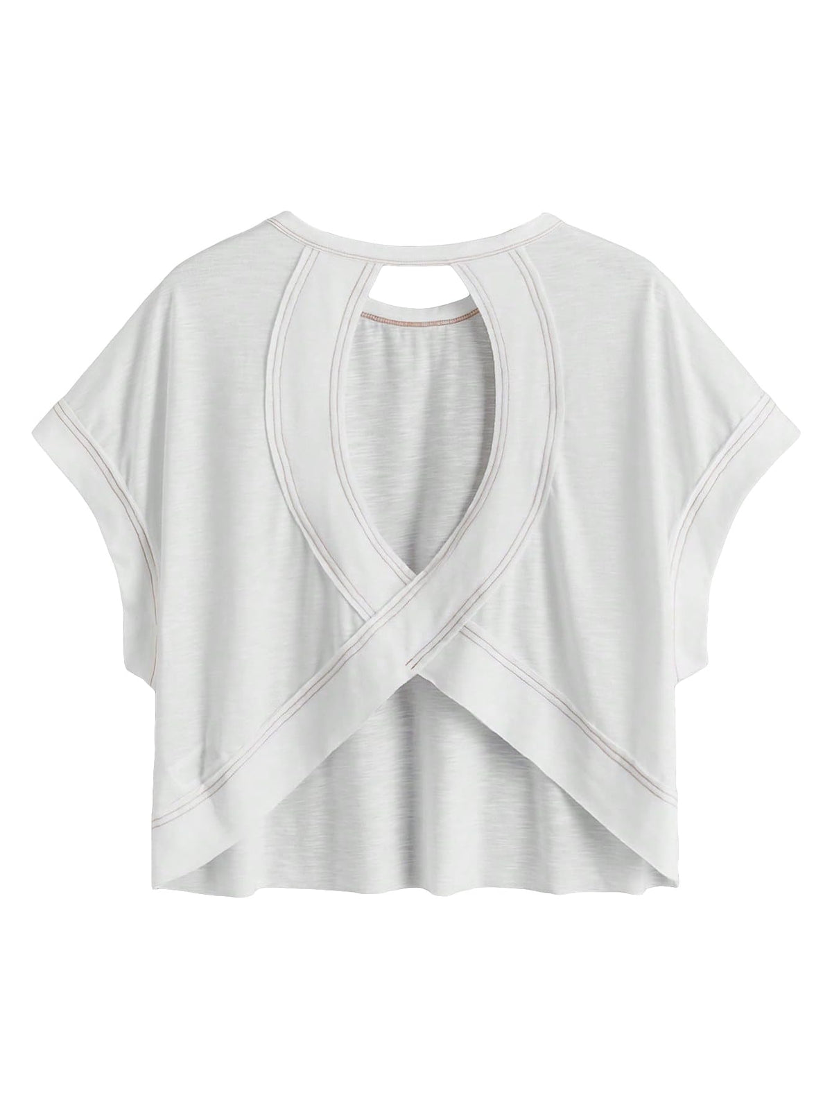 WDIRARA Women's Back Keyhole Workout Yoga Tops Loose Fit Short Sleeve T Shirt White Small