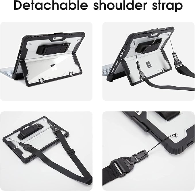 Surface Go4/Go3/Go2/Go Case Crystal Clear Multi-Angle Heavy Duty Rugged Shockproof Cover with Shoulder Strap Hand Strap Stylus Pen Holder Compatible with Keyboard