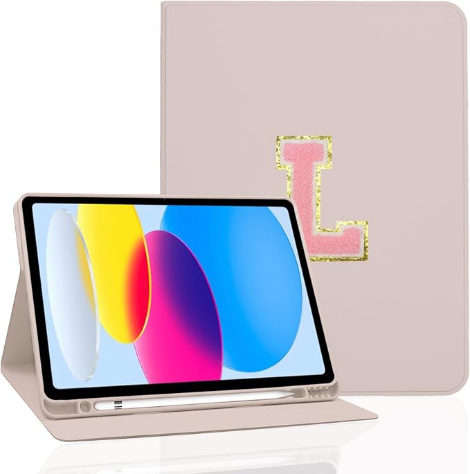 for iPad 9th Generation 10.2 Inch 2021/2020/2019 Case Initial Chenille Letter Suture Personalized for iPad 9th/8th/7th Generation Case with Auto Sleep/Wake Pencil Holder (Black A)