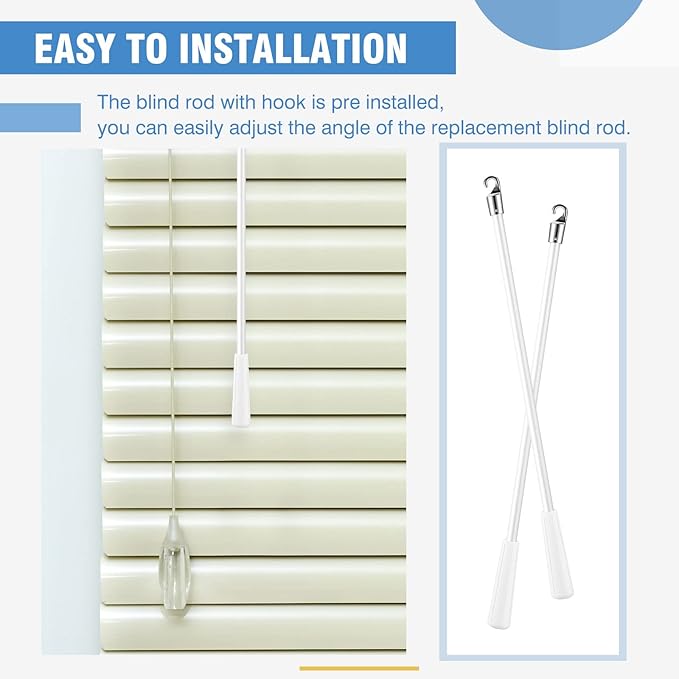Bokon 2 Pieces White Fiberglass Blind Wand Vertical Blinds Stick Replacement with Hook and Handle for Window Opener Accessory(12 Inch)