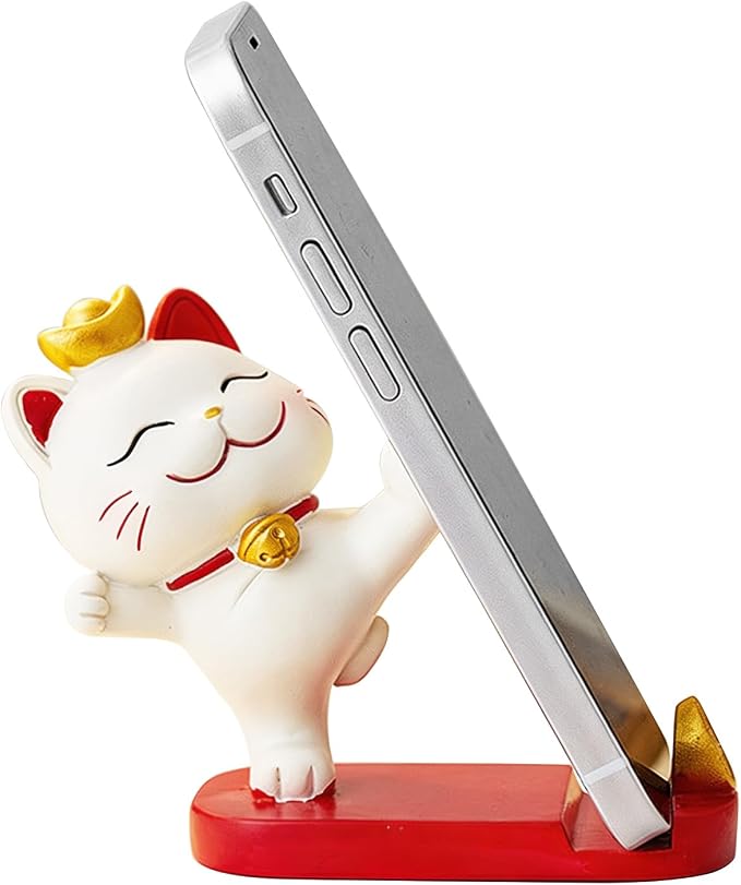 Cell Phone StandkCute Lucky Cat Mobile Phone Holder Portable Decorative Desktop Stand for Home Office Table (Strongly Support Your Bracket)