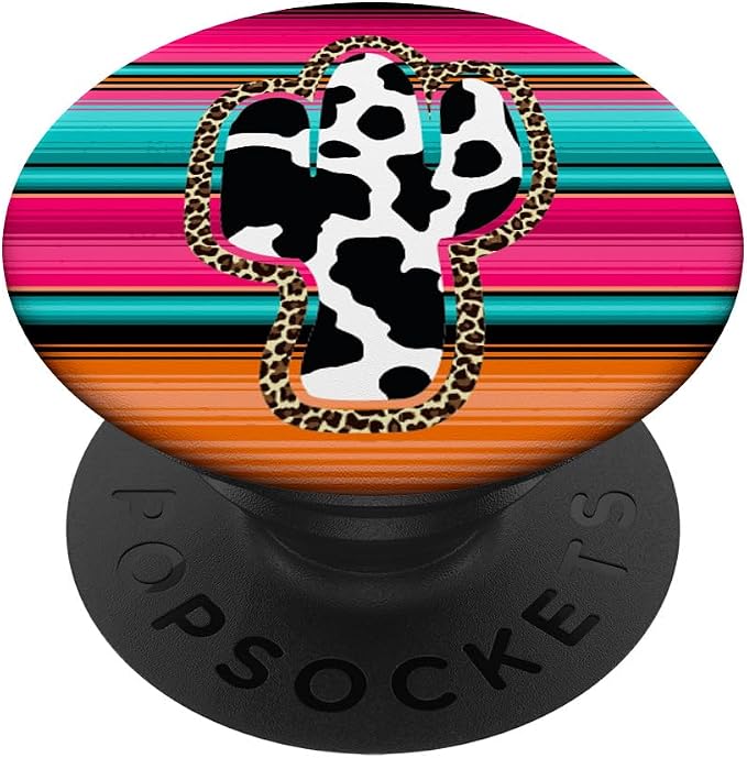 Western Cow Cactus Leopard Cheetha Serape Turquoise Pink PopSockets Adhesive PopGrip