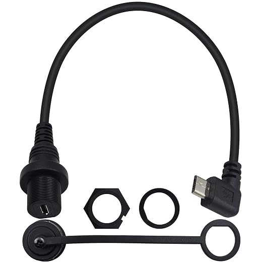 Duttek Micro USB Panel Mount Cable Left Angled 90 Degree Micro USB Mount Extension Dash Flush Cable Male to Female for Car Boat Motorcycle Truck Dashboard 30cm/12 Inch